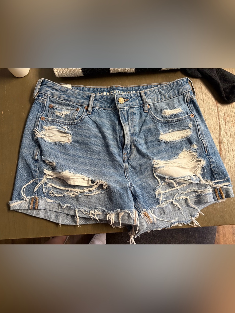 American Eagle Outfitters Distressed Light Blue Denim Shorts